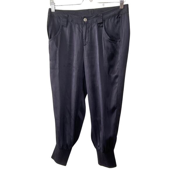 Joie Y2K Silk Jogger Pants | Low Rise Cropped Trousers | Black Cuff Hem XS/S - Picture 1 of 6
